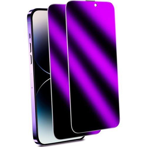 2 Pièces Verre Trempé Violet Anti Espion Pour Iphone 14 Pro Max, Film Protection Écran Confidentialité, Violet Coloré, Anti Reflet, Sans Bulles, Dureté 9h, Anti Rayures