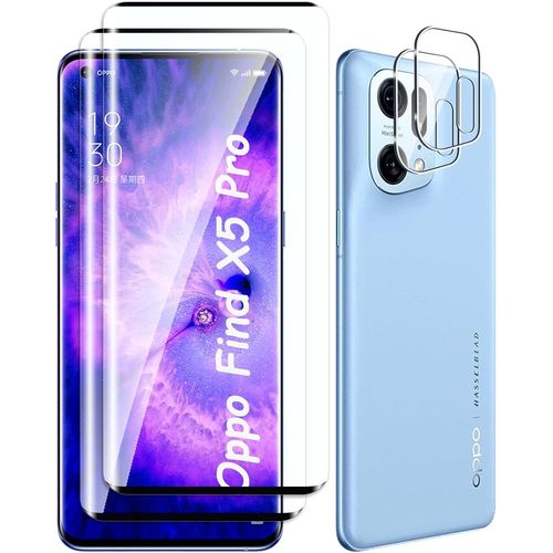 [2+2 Pièces Verre Trempé Pour Oppo Find X5 Pro Et Caméra Arrière Protecteur,Sans Bulles,9h Dureté,Anti-Rayures,3d Couverture Complète,Hd Film Protection Ecran Pour Oppo Find X5 Pro