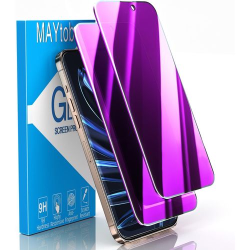 JGD-2 Pièces Verre Trempé Violet Anti Espion pour iPhone 16 Pro, Film Protection écran Confidentialité, Violet Coloré, Anti Reflet, Sans Bulles, Dureté 9H, Anti Rayures
