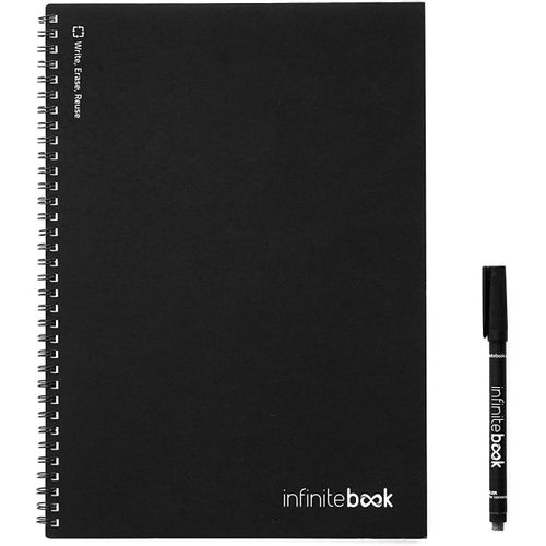 Cahier Réutilisable A4 Lisse Avec Marqueur Inclus. Couleur Noir