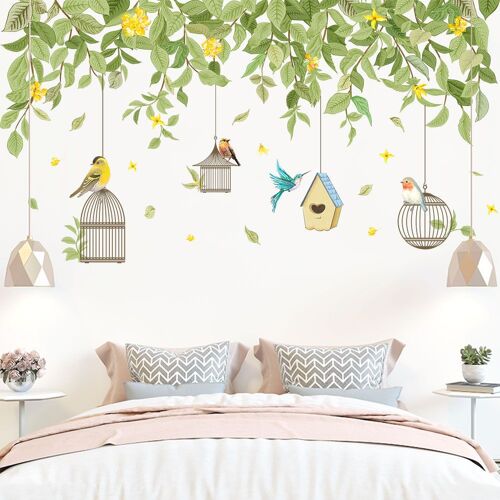 Sticker Mural Verdure, Sticker Mural Fleurs, Sticker Mural Plantes, Sticker Mural Oiseaux Salon, Vignes Couloir Coloré Sticker Mural Tropical Décor De Chambre