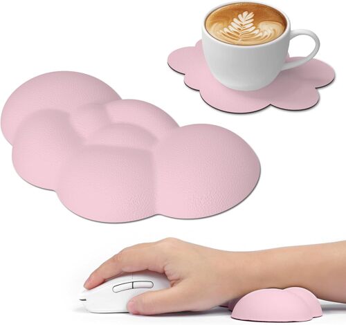 Cloud Souris Repose-Poignet Avec Dessous De Verre, Ergonomique, Trous De Massage Pour Soulager La Douleur, Support De Poignet Pour Souris, Joli Accessoire Pour Bureau/Jeu Vidéo-Rose