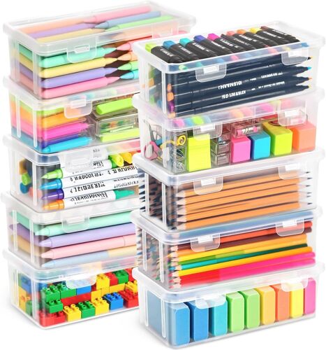 Boîtes De Rangement Pour Les Crayons, Boite Rangement Transparente Pour Crayons Avec Couvercle Imperméable, Empilable, Boite Rangement Plastique Pour Papeterie,Documents,Stylos,Photos (L)