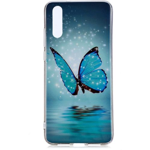 TEPPA-Lumineux Silicone Coque Huawei P20 Pro,Fluorescent Lumineuse dans Le Noir Motifs Colorés Ultra Mince Souple Antichoc Caoutchouc TPU Housse Étui pour Téléphone Arrière,Papillon Bleu