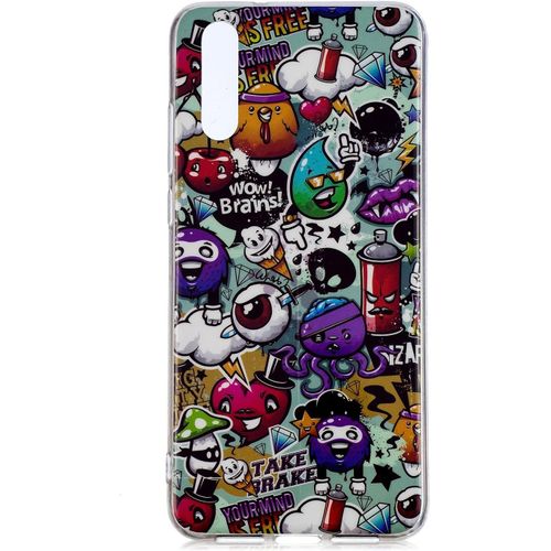 SEPT-Lumineux Silicone Coque Huawei P20 Pro,Fluorescent Lumineuse dans Le Noir Motifs Color¿¿s Ultra Mince Souple Antichoc Caoutchouc TPU Housse ¿¿tui pour T¿¿l¿¿phone Arri¿¿re,Graffiti