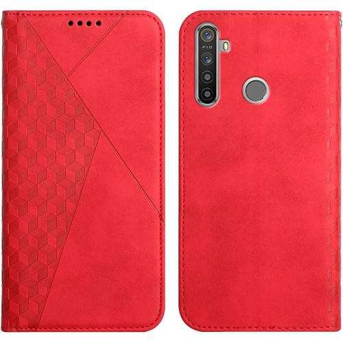 KALANKA-Coque pour Oppo Realme 5 / 6i, Premium Flip Housse Étui Protection Rabat Clapet Portefeuille Phone Cover Magnétique [Porte Cartes] Antichoc Béquille Cover (Rouge)