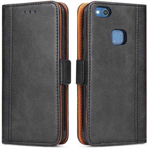 Ersan-Coque Pour Huawei P10 Lite, Housse En Cuir Pu Premium Etui À Rabat Pochette De Portefeuille, Étui De Protection Pour Huawei P10 Lite, Noir