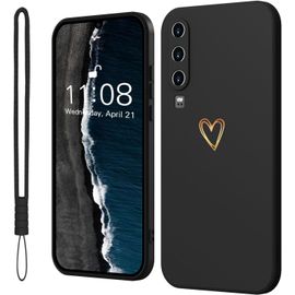 Tianyi-Coque De Protection Pour Huawei P30 - Motif C?ur D'amour Doré - En Silicone Souple - Fine - Anti-Chocs - Anti-Rayures - Amour Mignon - Pour Fille - Noir