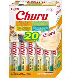 Apt-Churu - Friandises Pour Chats En Purée Aux 4 Saveurs De Poulet - Délicieux Snacks Pour Félins - Texture Lisse Et Onctueuse - Nourriture Pour Chats - 20 Tubes X 14g