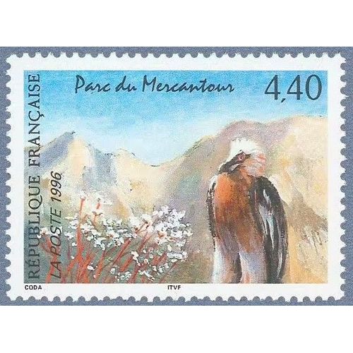 France 1996, Très Beau Timbre Neuf** Luxe Yvert 2999, Série «Nature De France», Parc Du Mercantour, Le Gypaète Barbu Et La Saxifrage.
