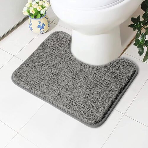 KALANKA-Tapis de toilette absorbant, antidérapant et extra doux, en microfibre moelleuse à poils longs, lavable en machine, séchage rapide, épais en forme de U, 50 x 40 cm (gris)