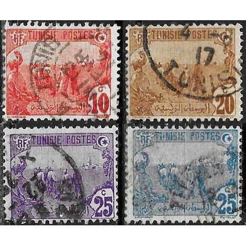 Tunisie, Protectorat Français 1906 / 1921, Beaux Timbres Oblitérés Yvert 32 34 35 Et 72, Laboureurs.