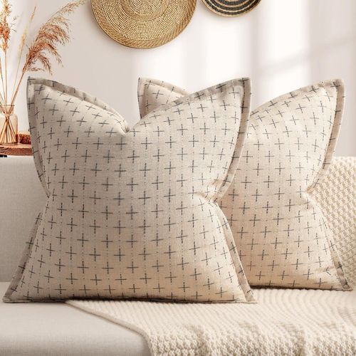 Tianyi-Housse Coussin 50x50 Lot De 2 Beige Taie Oreiller Texturées En Polyester Doux Oreillers Décoratifs Housse De Coussin De Ferme Confortables Pour Coussins Canapé, Lit, Salon