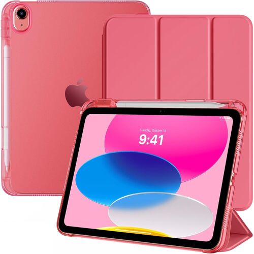Coque pour iPad 11 Pouces(A16) 2025, iPad 10¿¿me G¿¿n¿¿ration 10,9 Pouces 2022 avec Porte-Stylet, L¿¿g¿¿re & Mince ?tui Arri¿¿re Translucide, R¿¿veil/Sommeil Auto, Past¿¿que Rouge