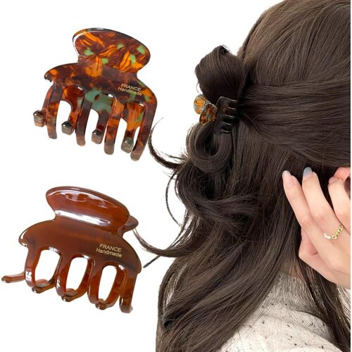 Kalanka-Lot De 2 Petites Pinces À Cheveux En Acétate - Pour Femme - Pour Cheveux Fins Et Moyennement Épais (Marron) 