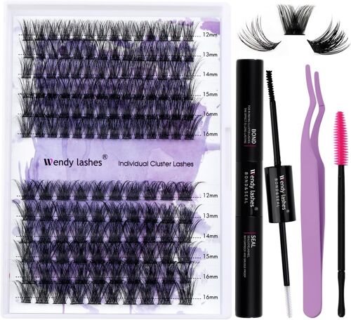 Kalanka-Kit Extension Cils Individuels D Curl 0.07mm Diy Cils Kit Volume Russe Mixte 12-16mm C3+C9-D Bouquet Cluster Lashes 