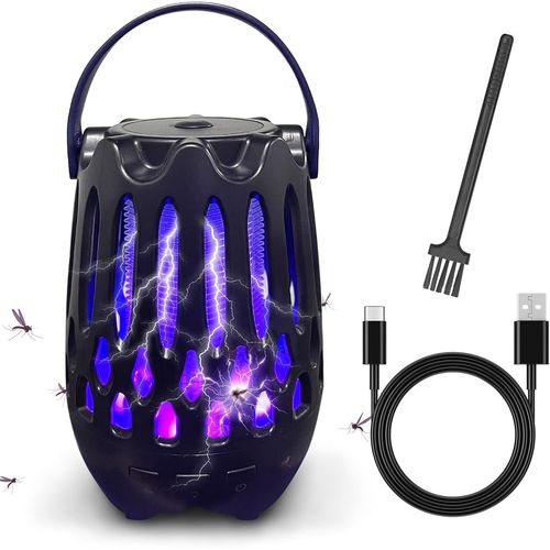 jum-Destructeur D'Insectes Électrique 1200 V 2 En 1 - Piège À Moustiques Électrique Uv - Batterie - Piège À Mouches Électrique Usb - Lampe Anti-Moustiques - 30 M² - Noir