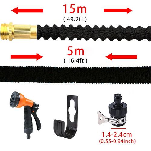 Tuyau d'arrosage de jardin 3 fois tuyau d'arrosage extensible haute pression Flexible lavage de voiture arrosage tuyau magique d'irrigation de jardin -15m orange water gun
