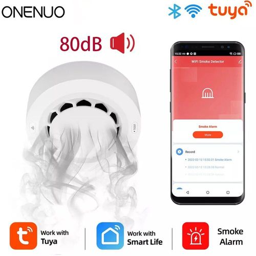 ONENUO-Détecteur de fumée WiFi Tuya,capteur photoélectrique,alarme incendie,système de sécurité domestique et de cuisine,fonctionne avec Smart Life-A