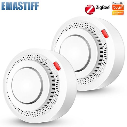 Détecteur de fumée Tuya Zigbee,sécurité domestique et cuisine,capteur de fumée,alarme sonore,fonctionne avec l'application Smart Life Hub - 2pcs zigbee smoke
