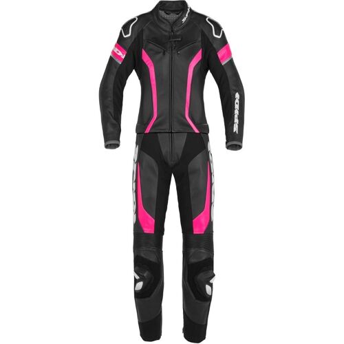 Spidi Laser Touring Deux Pièces Dames Costume En Cuir De Moto, Noir-Rose, Taille 48 Pour Femmes