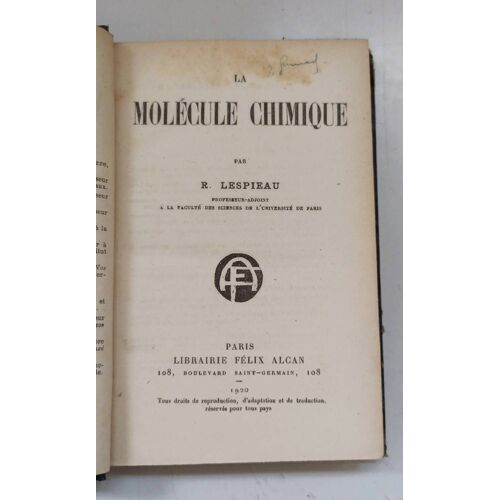 La Molécule Chimique, Par R. Lespieau. 1920