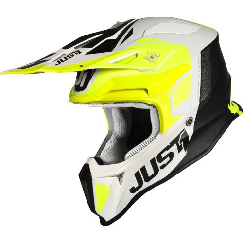 Just1 J18 Pulsar Casque Motocross, Noir-Blanc-Jaune, Taille S Pour Hommes