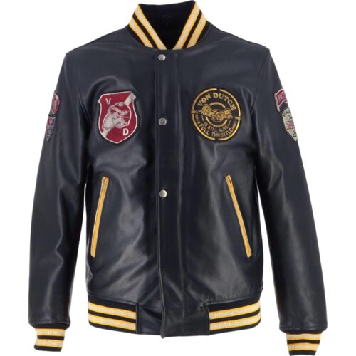 Von Dutch X Helstons Collegian Blouson De Moto En Cuir, Taille L Pour Hommes