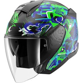 Shark Skwal Jet Pranz Casque Jet, Noir-Blanc-Vert-Bleu, Taille Xl Pour Hommes