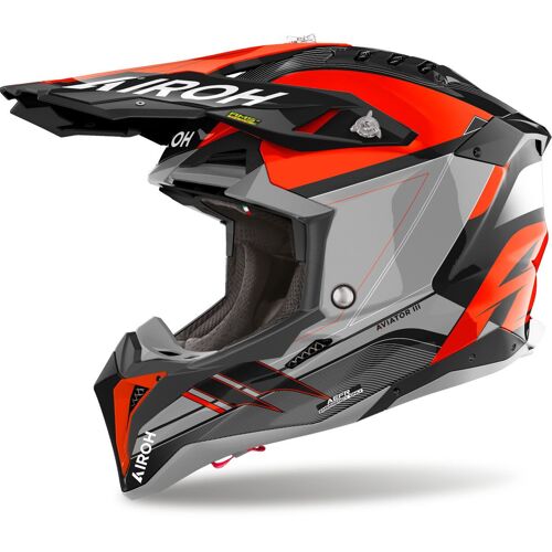 Airoh Aviator 3 Saber Casque De Motocross, Gris-Orange, Taille S Pour Hommes