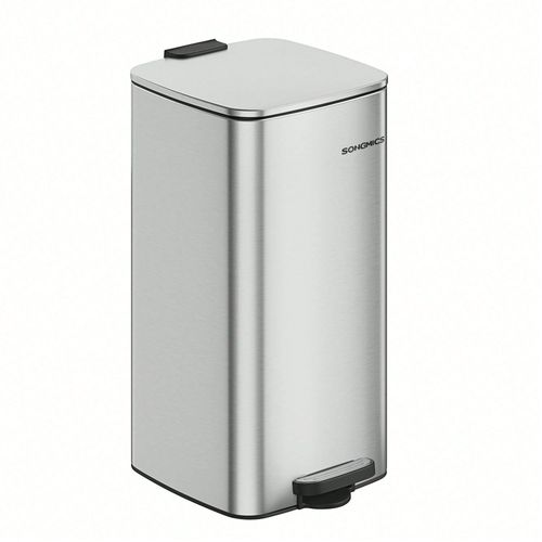 Poubelle de cuisine, Poubelle 30 L, Poubelle à pédale en acier, avec seau Intérieur, Fermeture Douce et Maintien en ouverture, Argent Métallique