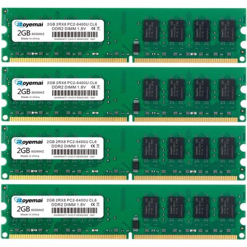 [8GB DDR2 RAM] ROYEMAI 2GO 2RX8 PC2-6400U,Mémoire RAM DDR2-800 PC2-6400 8 Go (4 x 2 Go) DDR2 PC2-6300 2Rx8 240 Broches CL6 1,8 V