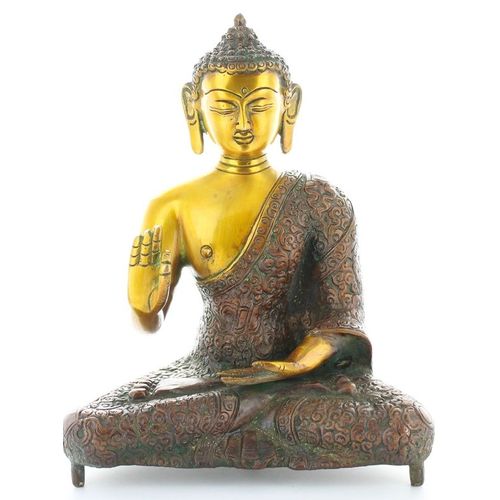 Statuette Bouddha Abhaya Mudra en Laiton orange antique 20 cm