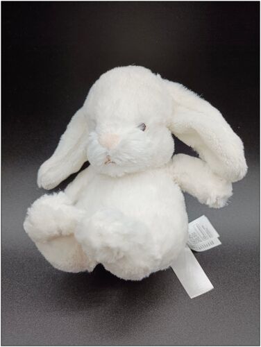 Petit Doudou Peluche Lapin Blanc H&m - Nez Rose Yeux Brodés - Env. 14 Cm