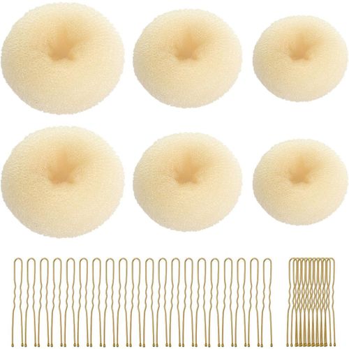 Loc-Hair Donut Buns Maker Set,6 Pièces Beige Donuts Chignons Épingle À Cheveux,30 Pièces Blonde Pinces Accessoire Chignon En Forme De U,Pour Les Danseurs,Les Enfants,Les Filles Et Les Femmes 