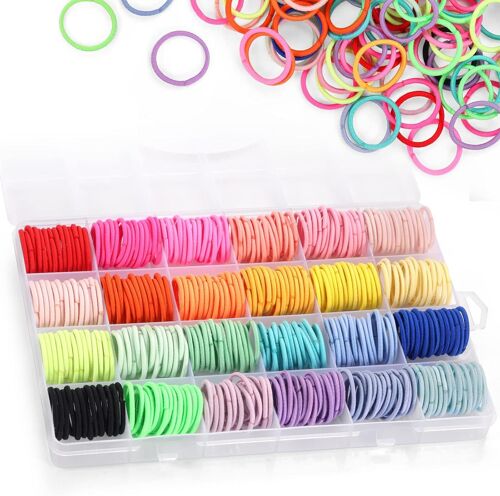 Kalanka-336 Pièces Petit Elastique Cheveux Fille, 24 Couleurs, 2cm, Pour Enfants Bébé, Multicolore Mini Chouchou Accessoire