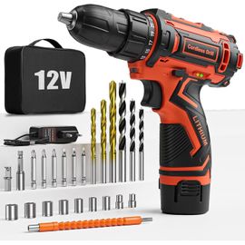 Perceuse Visseuse Sans Fil 12V Rose, Visseuse Devisseuse, Sac de Rangement, 15 Accessoires et Batterie, 25Nm, 18+1 Réglages de Couple, 2 Vitesse, Rose, pour la Bricolage