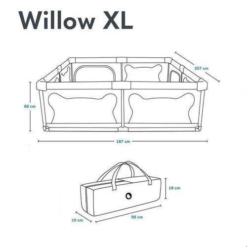Parc Bébé Lionelo Willow Xl - 207x187 Cm - Côtés En Maille - Grand Terrain De Jeu De Sécurité - Grille De Protection - Gris