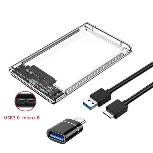 Boîtier de disque dur USB 3.0/Type C vers SATA III pour disque dur externe SSD 2.5 pouces,boîtiers de disque dur,prise en charge du boîtier UASP HDD-USB 3.0 with adapter