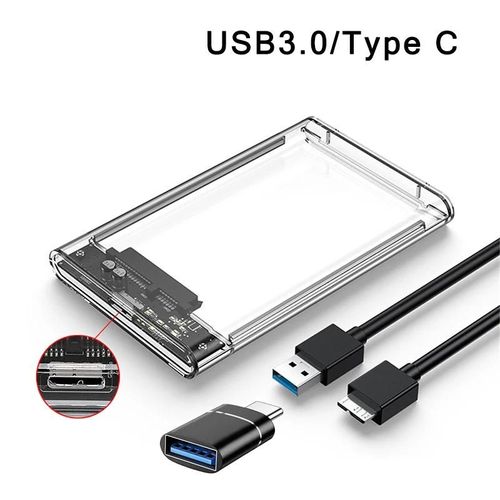 ORE-Boîtes de disque dur USB 3.0/Type C 2.5 pouces HDD SSD coque SATA boîtier de disque dur boîtier de disque dur câble 5 Gbps prise en charge 2 to UASP--USB 3.0 Type C 1