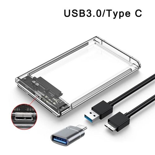 ORE-Boîtes de disque dur USB 3.0/Type C 2.5 pouces HDD SSD coque SATA boîtier de disque dur boîtier de disque dur câble 5 Gbps prise en charge 2 to UASP--USB 3.0 Type C 2