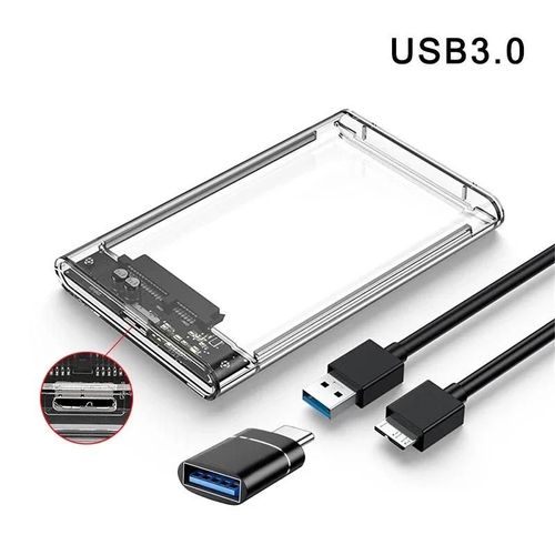Boîtier de disque dur externe transparent USB 3.0/Type C vers SATA III,2.5 pouces,SATA SSD HDD,prise en charge UASP-Micro B-USB A OTG