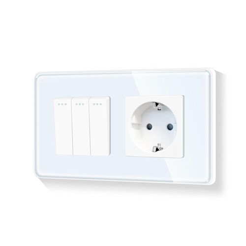 Schuko Interrupteur d'éclairage encastré 3 compartiments 1 voie avec prise simple Blanc 110-250 V 157 mm