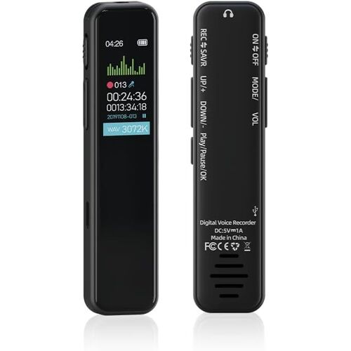 Dictaphone,Mémoire 64 GB,Rechargeable par USB,avec Fonction de Commande Vocale,avec Lecteur MP3 pour Cours Dictaphone Enregistreur Vocal,Réunions et Entretiens,Enregistreur Vocal Espion.[V464]