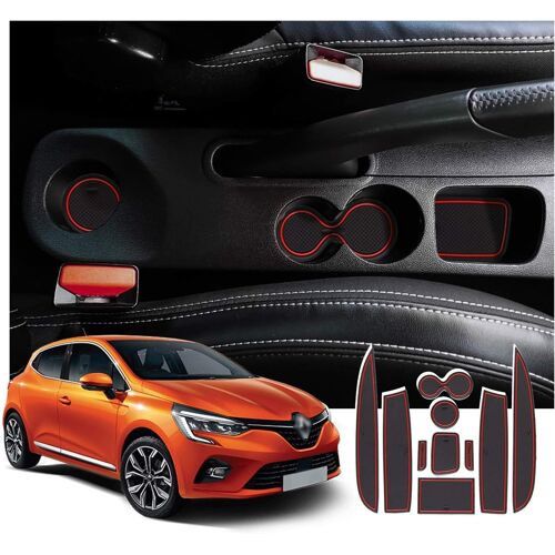 Tapis Antidérapant Compatible Avec Renault Clio 4 Bh/Kh Clio Iv 2013-2018 Rs Gt Anti-Poussière Anti-Dérapant Tapis Pour Intérieur Porte,Coupe,Accoudoir Stockage Boîte Accoudoir Clio 4 Rouge