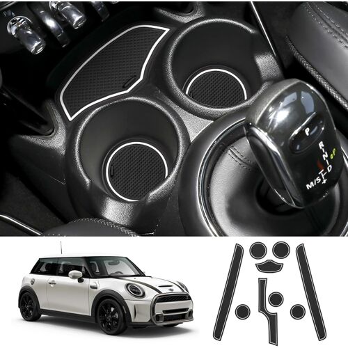 Tapis Anti-Dérapants Compatible Avec Mini Cooper F56 2015-2023 (2 Portes),Mini Cooper F56 Tapis En Caoutchouc Pour Accoudoir,Console Centrale,Porte-Gobelet,Rainure De Porte (Blanc)