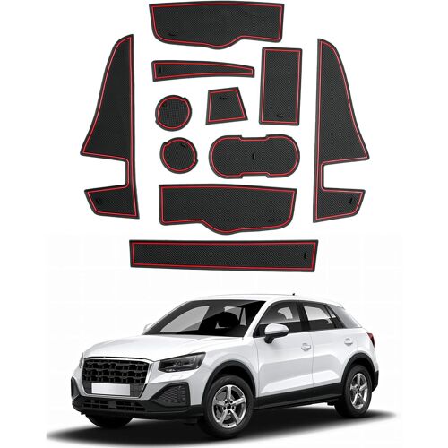 Compatible Avec Audi Q2 2016-2023 2024 Tapis Anti-Poussière Antidérapante,Q2 Porte Intérieure Tasse Boîte De Bras Tapis De Stockage Q2 2024 Accessoires (Rouge)