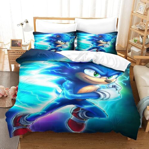 Sonic The Hedgehog Impression En D Sets De Housse De Avec Fermeture Eclair Couettes Cartoon Character Housse De Couette Microfibre ¿Adulte Gar? On Fil