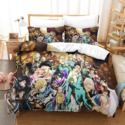 One-Punch-Man Parure De Lit Imprim¿¿ Motif Housse De Couette Avec Taies D'oreiller D Anime Imprim¿¿ Literie En Microfibre,Pour Adultes Enfants Single£¿Xc