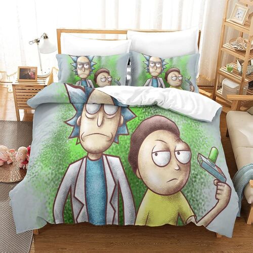 Rick And Morty Ensemble De Housse De Couette Imprim¿¿ D Avec Taie D'oreiller Zipp¿¿E Ensemble De Literie En Microfibre Douce Pour Enfants Adolescents Ho